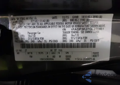 2016 Ford Focus Se from USA, damaged, VIN 1FADP3K27GL250461